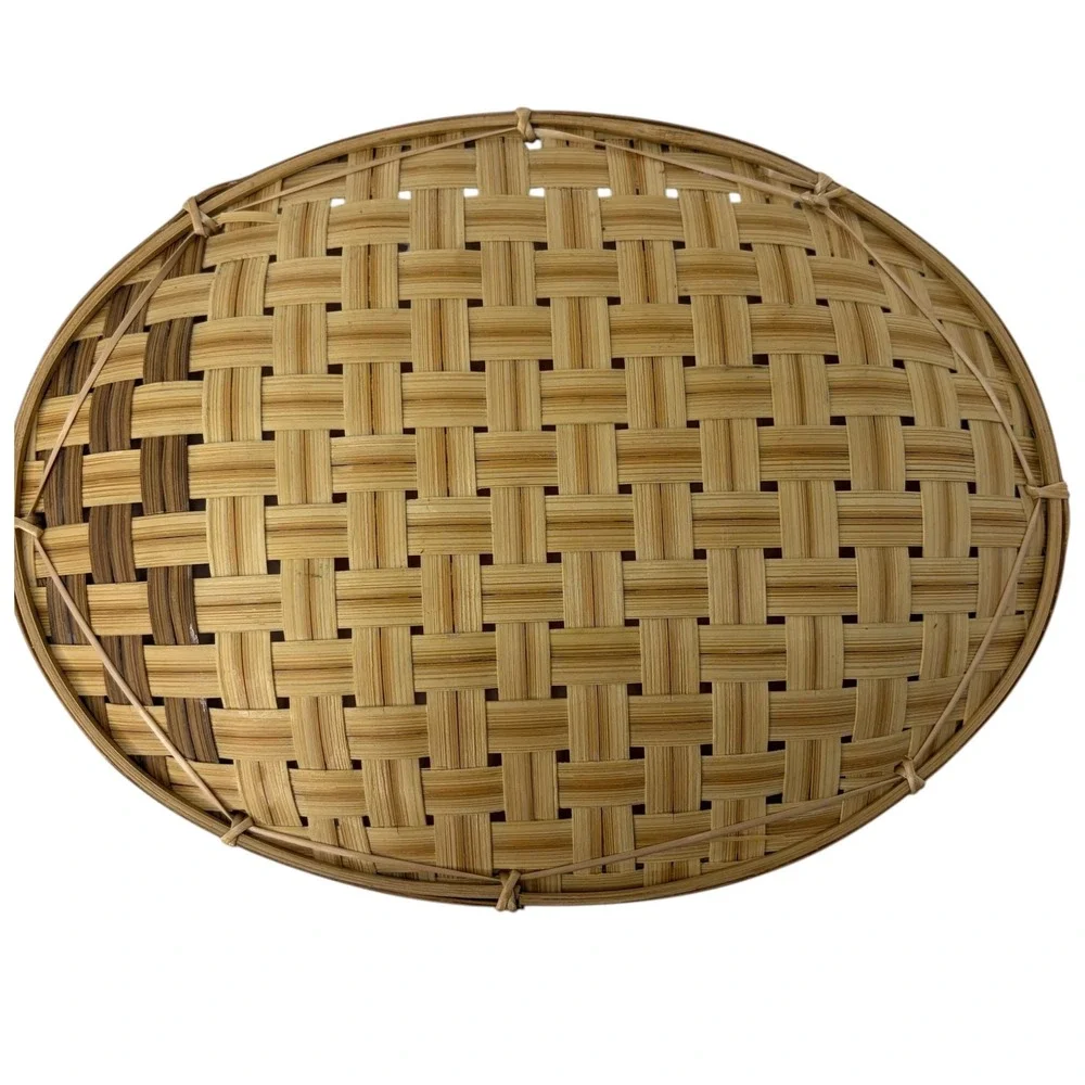 Vintage Handwoven Bamboo Rattan Oval Decorative Tray Boho Farmhouse Wall Decor